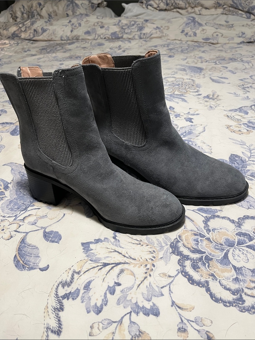 Franco Sarto Gray Suede Chelsea Ankle Boots